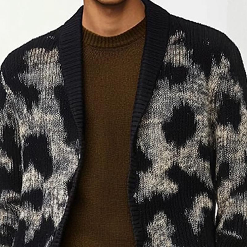 Men's Lapel Jacquard Knitted Cardigan 15604744U