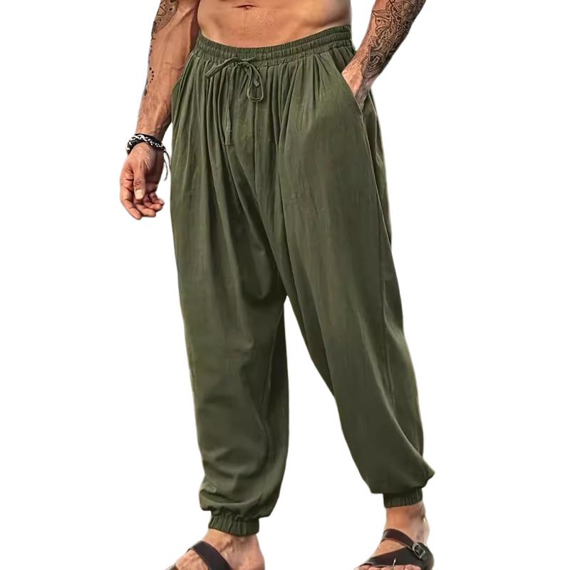 Men's Casual Solid Color Loose Cotton Linen Elastic Waist Harem Pants 79507009M