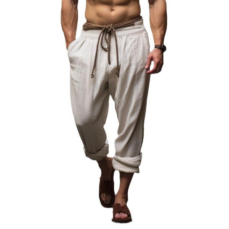Men's Retro Cotton and Linen Loose Breathable Pant...