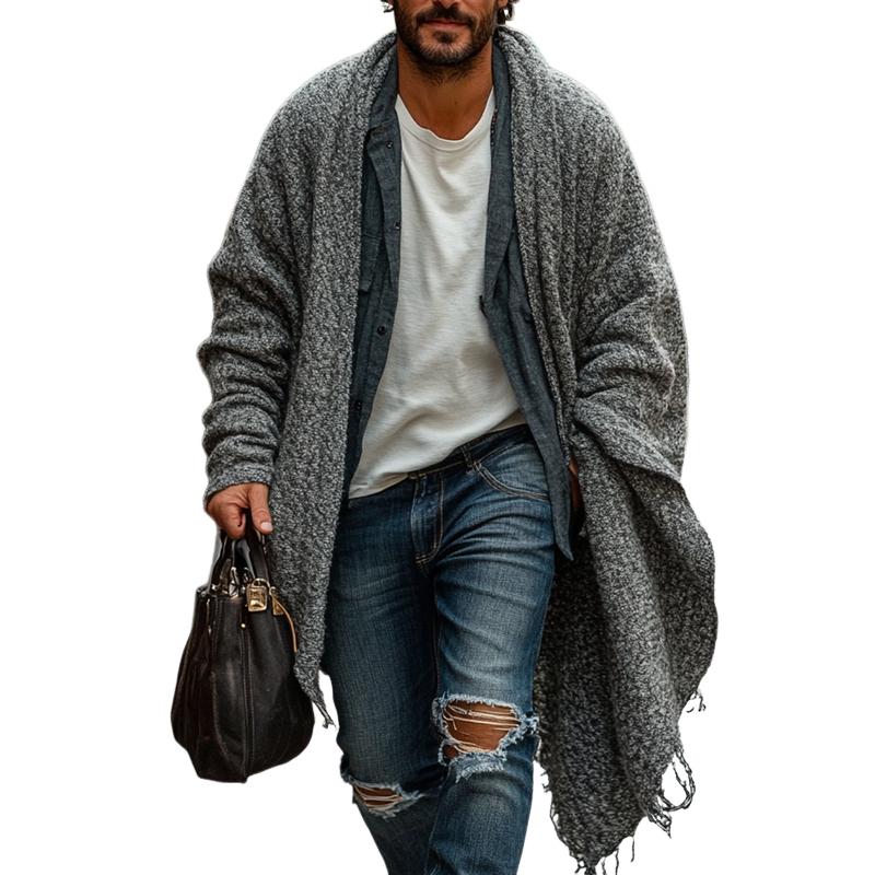 Men's Fashionable Loose Knitted Long Sleeve Casual Shawl Cardigan 37904080Z
